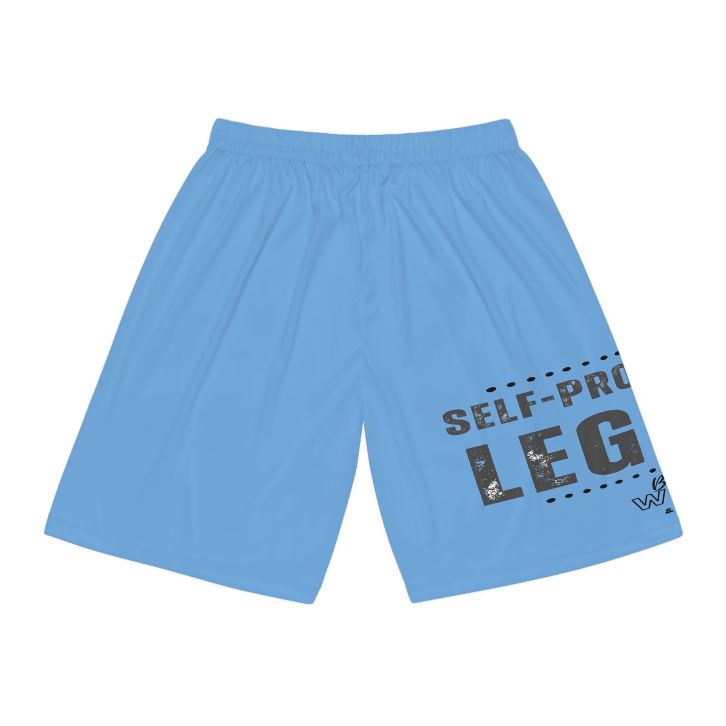 SELF-PROCLAIMED LEGEND Basketball Shorts — Light Blue Bold Distressed Text