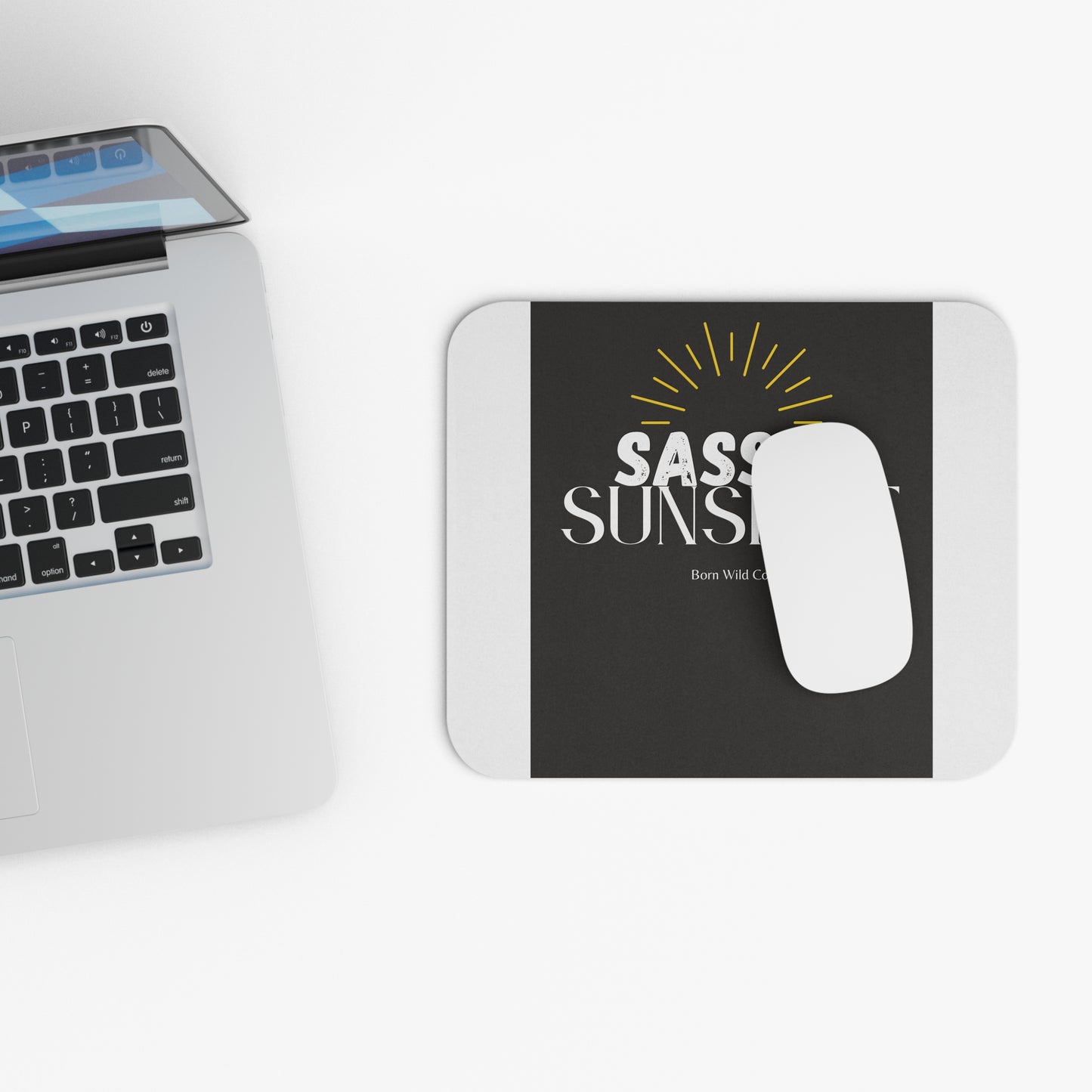 Sass & Sunshine Rectangle Mouse Pad — Chic Black Desk Mat with Sunburst Quote