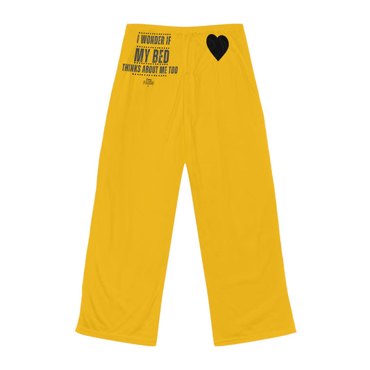Yellow Women’s Pajama Pants — Funny “I Wonder If My Bed Thinks About Me Too” Lounge Sleepwear