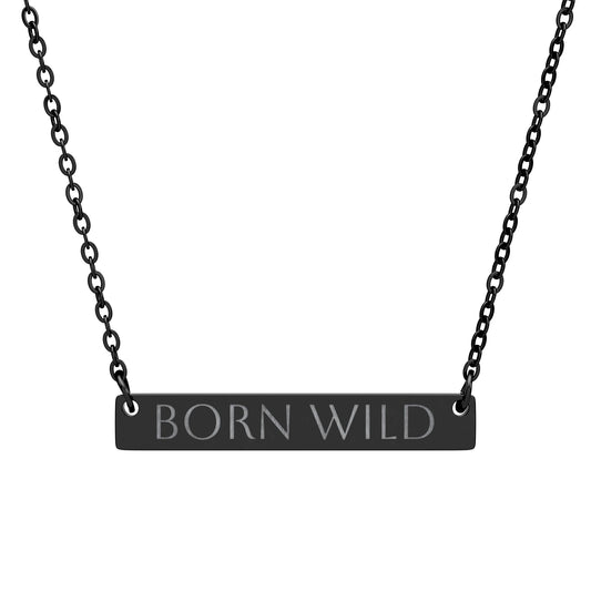 Engraved Horizontal Bar Necklace — "Born Wild" Personalized Pendant