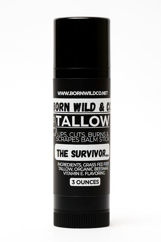THE SURVIVOR BALM STICK- LIPS, CUTS, BURNS & SCRAPES TALLOW BALM STICK
