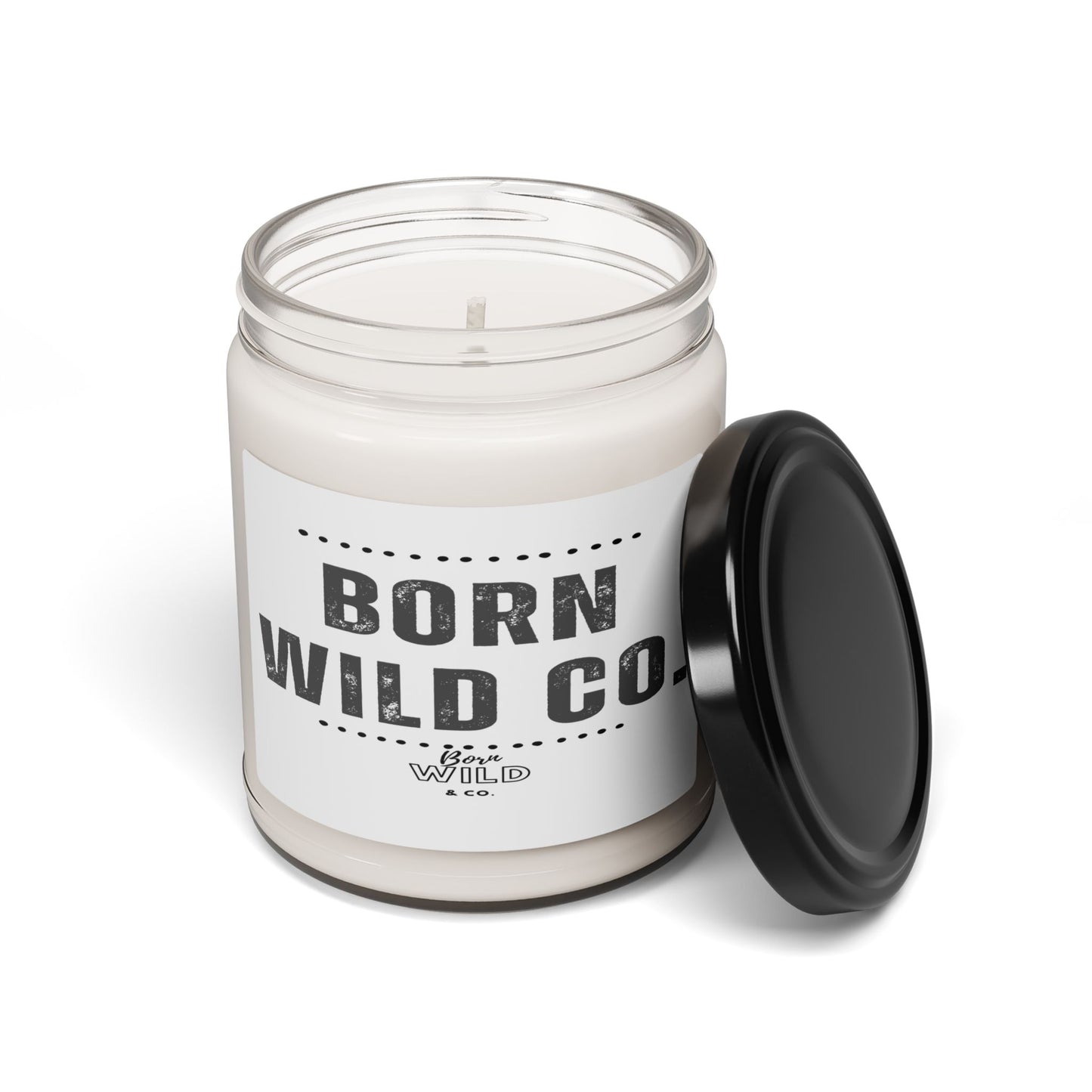 Soy Candle — "Born Wild Co." Scented 9oz Jar — Rustic Adventure Aromatherapy Gift