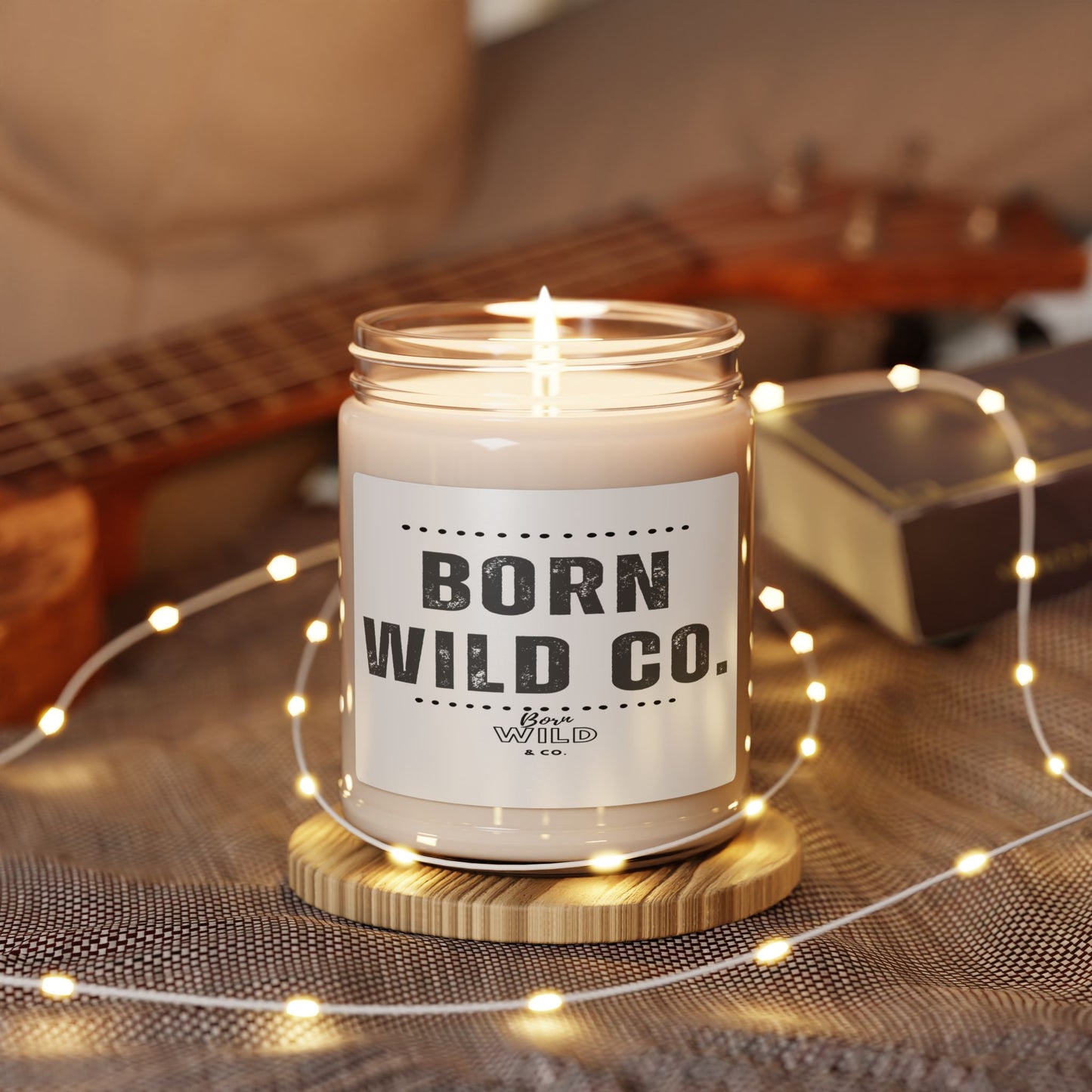 Soy Candle — "Born Wild Co." Scented 9oz Jar — Rustic Adventure Aromatherapy Gift